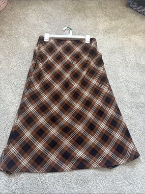 Plaid A-Line Midi Skirt in Brown